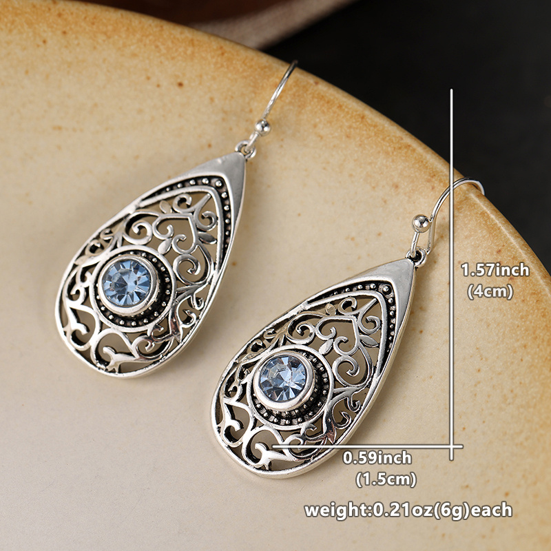 Handmade Blue Zirconia Water Drop Earrings, Retro Style